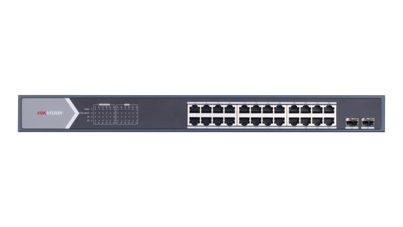 HIKVISION Hikvision DS-3E0526P-E/M 24 Port Gigabit Unmanaged PoE Switch, 24x Gigabit PoE port, 2x Gigabit SFP fiber optical port - product view 3 of 7