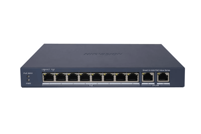 Hikvision DS-3E1310P-EI/M 8 Port Fast Ethernet Smart PoE Switch, 8x 10/100 Mbps PoE ports,2x Gigabit RJ45 port, Up to 300 m Long Range PoE Transmission – Buy Online