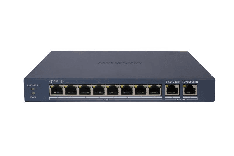 Hikvision NS-HIK DS-3E1510P-EI/M  8 Port Gigabit Unmanaged PoE Switch, Gigabit network access, 8 ?? Gigabit PoE port, 1 ?? Gigabit RJ45 port, 1 ?? Gigabit SFP fiber optical port, Solid high-strength metal shell, Reliable fan-free design – Buy Online