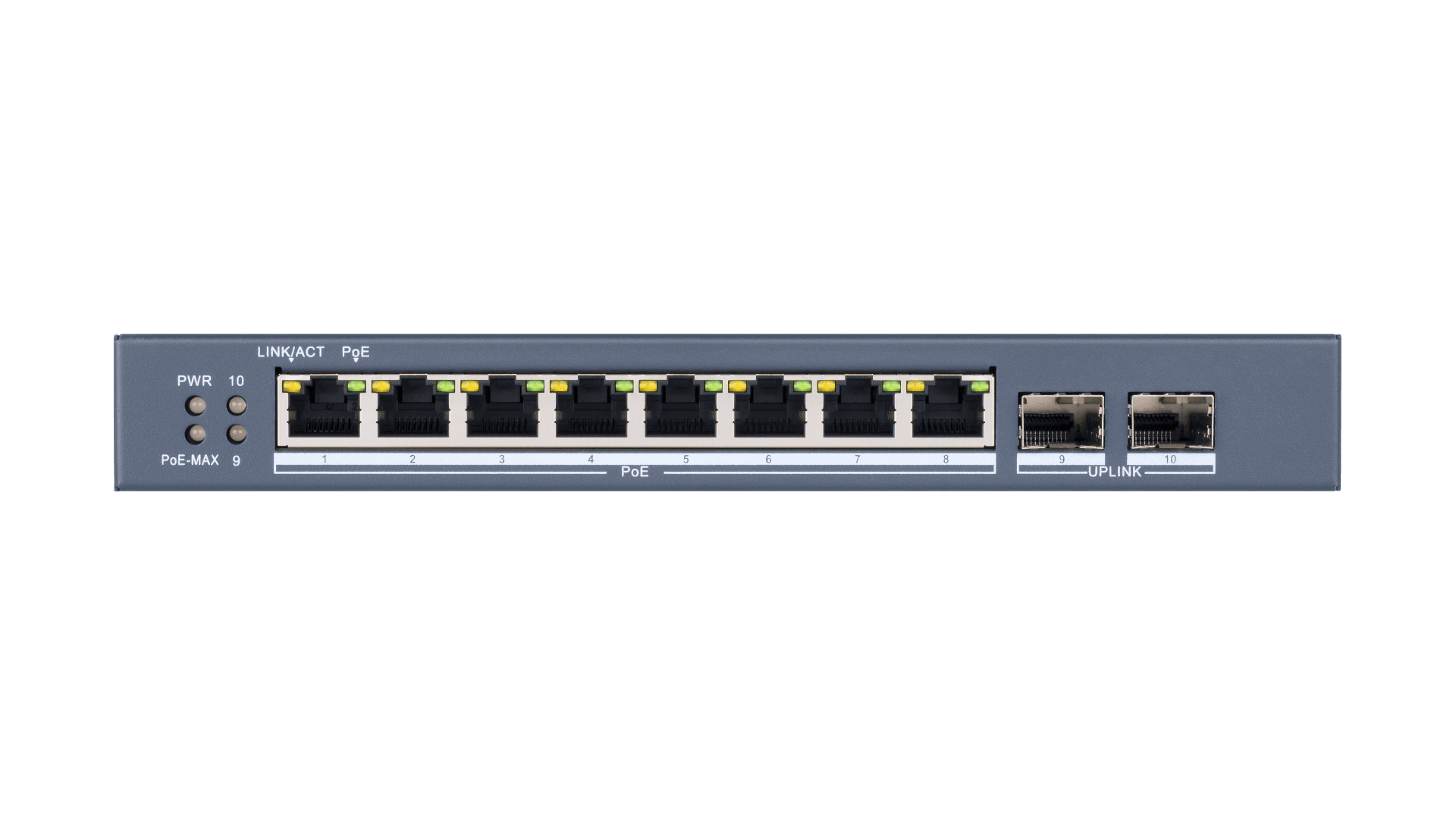 HIKVISION Hikvision DS-3E1510P-E 8 Port Gigabit Web POE Switch, 8 ?? gigabit PoE ports, 2 ?? gigabit fiber optical ports, 20 Gbps, Reliable fan-free design - product view 2 of 2