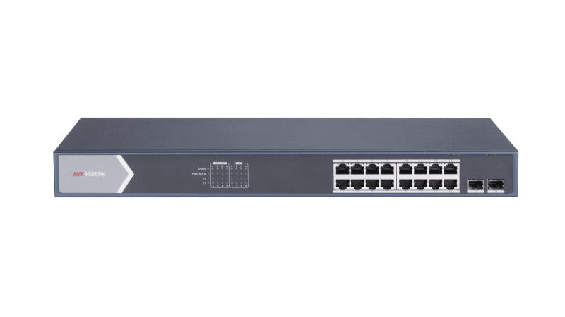 Hikvision DS-3E1518P-SI Smart Managed 16-Port Gigabit PoE Switch, 16x Gigabit PoE ports, and 2x Gigabit fiber optical ports, 6 KV surge protection for PoE ports. – Buy Online