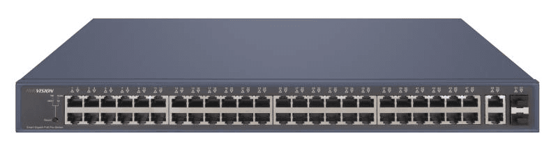 HIKVISION Hikvision DS-3E1552P-SI 48 Port Gigabit Smart POE Switch, IEEE 802.3af/at PoE standard, 48 x Gigabit PoE Ports, 2 ?? gigabit RJ45, 2 x fiber optical ports, 470W, 104 Gbps Switching Capacity, 16K MAC Address Entries, PoE Watchdog, STP/RSTP, VLAN, SNMP, QoS  NS-HIKVISIO DS-3E1552P-SI - product view 1 of 1