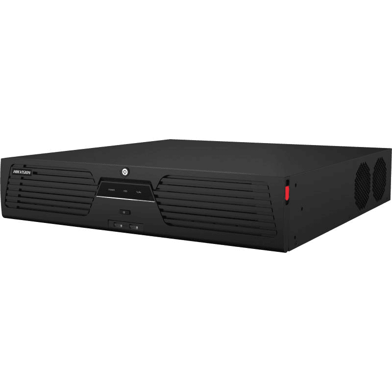 Hikvision DS-9632NI-M8 M Series 8K NVR, Up to 32-ch IP camera inputs, 2 HDMI & 2 VGA interfaces, 8K or dual 4K video outputs, 2 self-adaptive 10/100/1000 Mbps Ethernet interfaces, 8 SATA interfaces, H.265+, 2U chassis