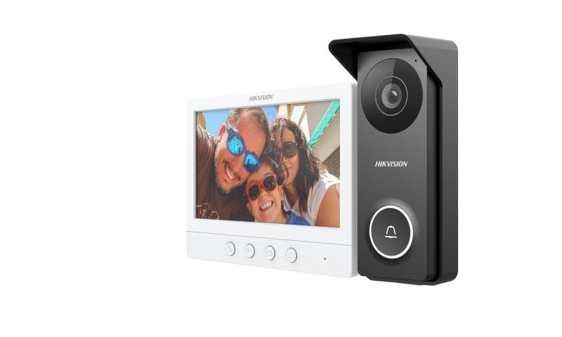 Hikvision DS-KIS213 4 Wire HD Kits Intercom System, 7" LCD TFT Screen, Built-In Omnidirectional Microphone & Loudspeaker, Supports Up to 1280 x 720 @ 60fps, Black & White