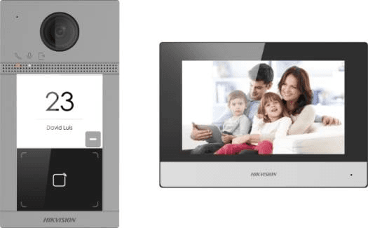 Hikvision IP Video Intercom Kit, Standard PoE, Noise Suppression & Echo Cancellation, WiFi & Ethernet, Config Remotely Via Web, TF Card Storage, 2-Way Audio Communication, Gray | DS-KIS604-P-C  VIDEO INTERCOM KIT  ONE INDOOR ONE OUTDOOR – Buy Online