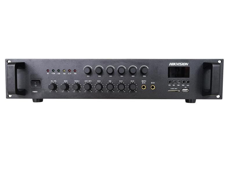 Hikvision DS-QAE0A120G1-VB6 120W 6-Zone Analog Amplifier, 2x AUX, 1x EMC,  2x Microphone Inputs, Built in Bluetooth/MP3