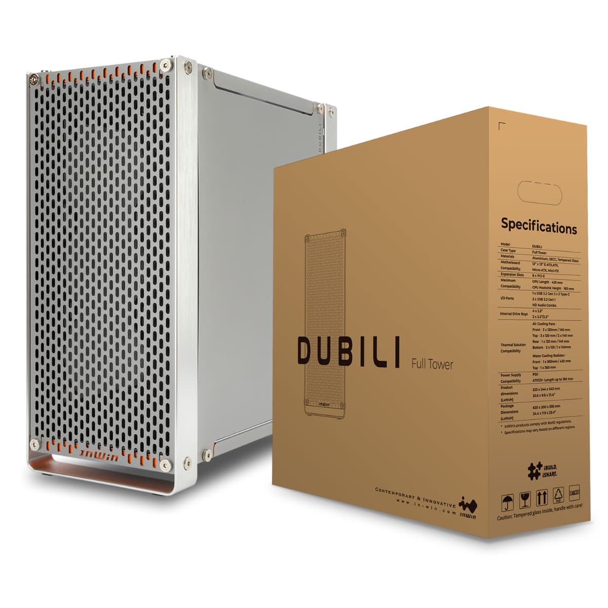 Other InWin Dubili E-ATX Full Tower Computer Case, 4x Pre-Installed Jupiter AJ140 Fans, Aluminum, TG, SECC Materials, Up to 430mm GPU & 420mm Radiator Support, Titanium Grey | IW-CS-DUBILIASB-GRY - product view 2 of 14