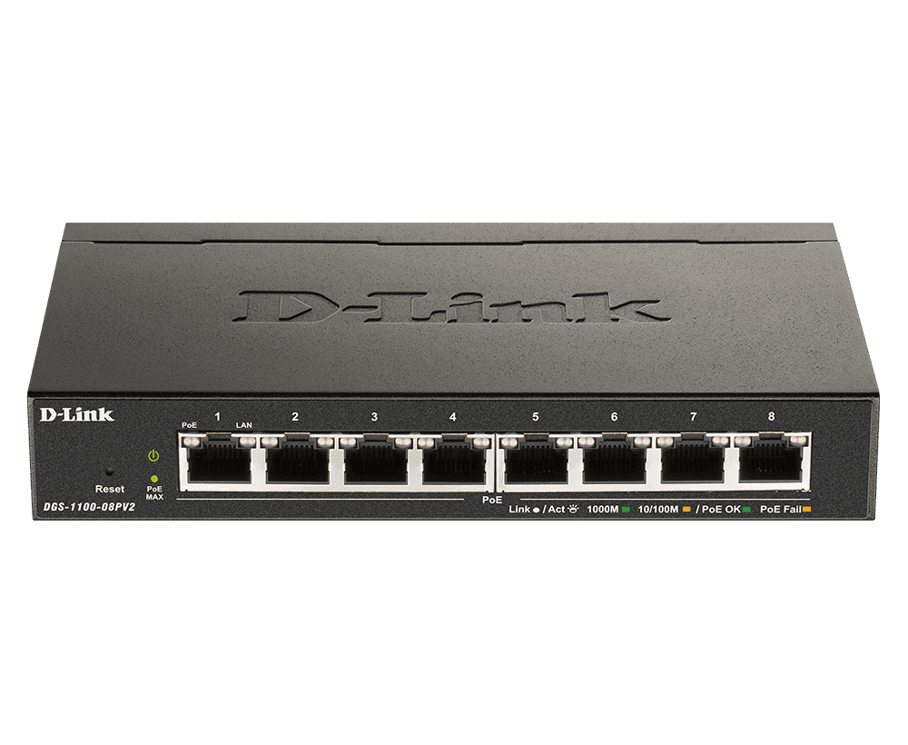 D-Link DGS-1100-08P 8-Port Gigabit Smart Managed PoE Switch, 64W PoE Budget, Fanless Desktop Design, Surveillance VLAN – Buy Online