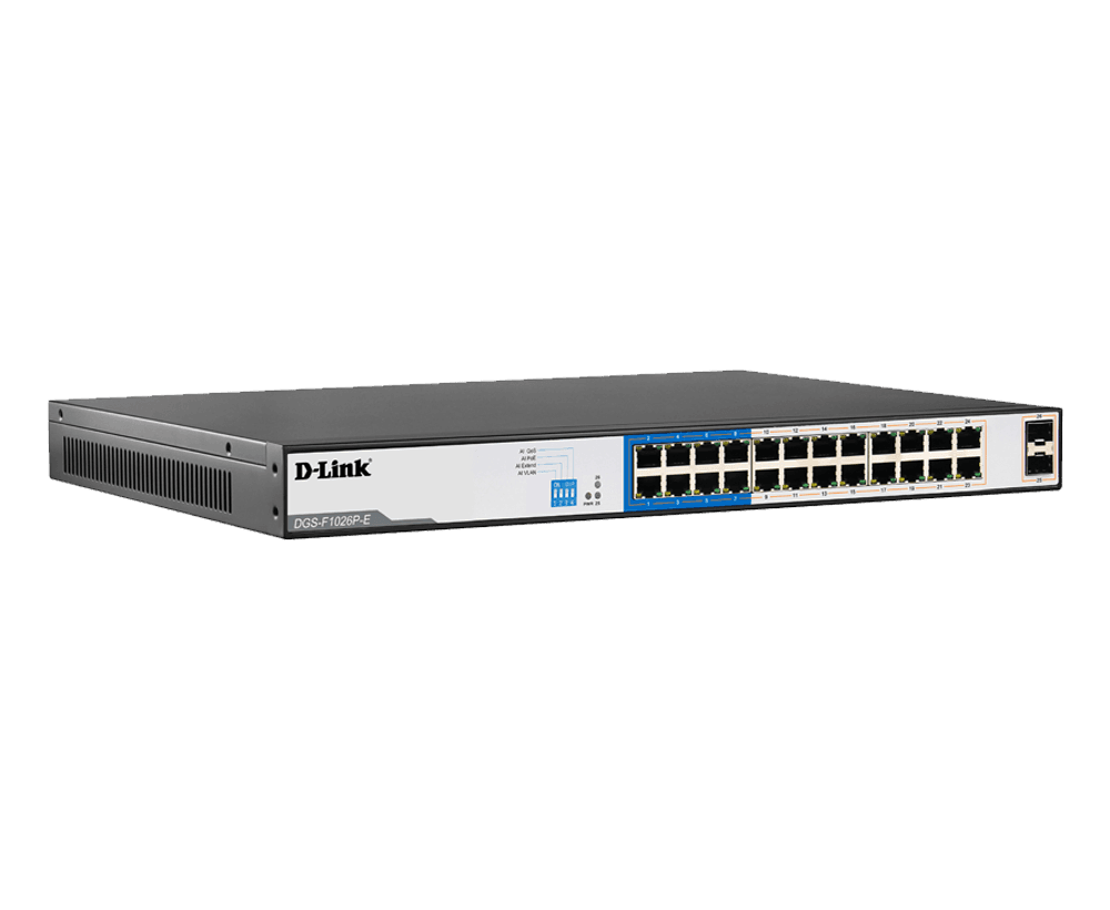 D-link D-Link DGS-F1026P-E 24GE PoE + 2 SFP Ports 250m PoE Switch, 24 10/100/1000 Mbps Gigabit Ethernet Ports - product view 3 of 3