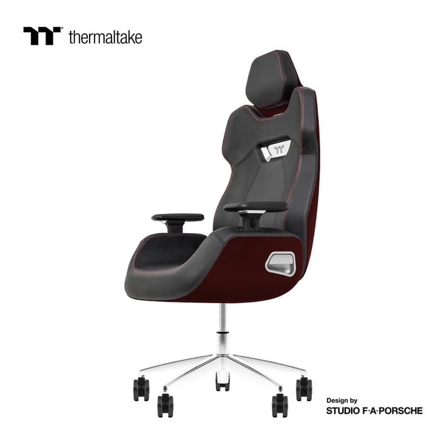Thermaltake Argent E700 Real Leather Gaming Chair, Design by Studio F. A. Porsche, 4D Adjustable Armrests, Wire-Control Mechanism, 4 Gas Lift-Saddle Brown - product view 3 of 6
