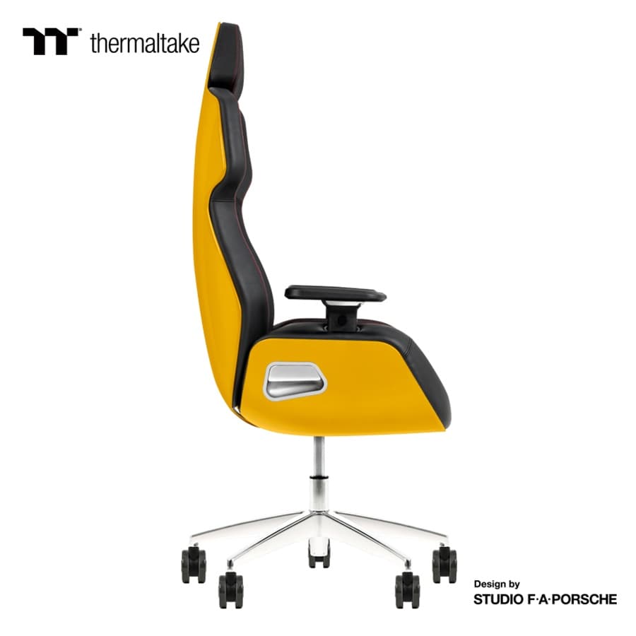 Thermaltake Argent E700 Real Leather Gaming Chair, Design by Studio F. A. Porsche, 4D Adjustable Armrests, Wire-Control Mechanism, 4 Gas Lift-Sanga Yellow - product view 2 of 6