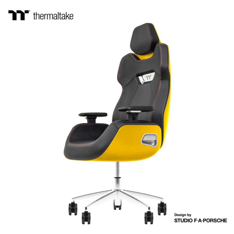 Thermaltake Argent E700 Real Leather Gaming Chair, Design by Studio F. A. Porsche, 4D Adjustable Armrests, Wire-Control Mechanism, 4 Gas Lift-Sanga Yellow - product view 3 of 6