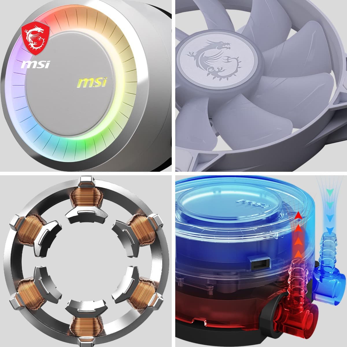 MSI MSI MAG CoreLiquid E240 White, AIO ARGB CPU Liquid Cooler, Rotating Cap Design, 240mm Radiator, Dual 120mm ARGB PWM Fans, LGA 1700 Ready, AM5 Compatible | 306-7ZW5E27-C24 - product view 3 of 7