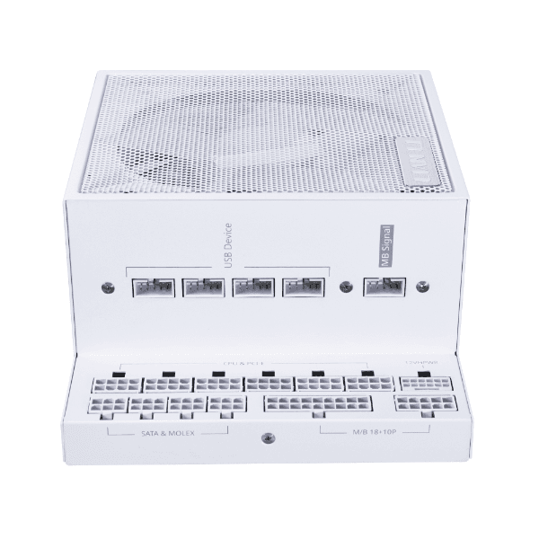 LIAN LI Lian-Li EDGE GOLD Fully Modular Power Supply, 1000W Power, 80 PLUS Gold Efficiency, 120mm FDB Fan Type, Active PFC, ATX 3.1 Form Factor, 2400 RPM Fan Speed, White | EG1000G.WH00 - product view 3 of 4