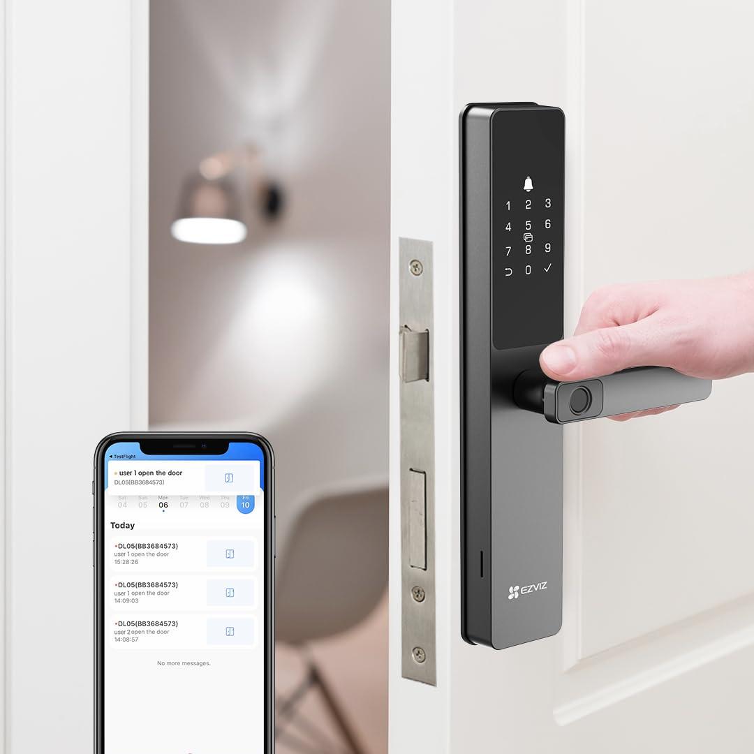 EZVIZ EZVIZ Smart Lock DL05, 7-in-1 Keyless Entry Door Lock, with Fingerprint Access – Secure Keyless Entry, Multiple Unlock Options, Instant Alerts, Weather-Resistant, Child Safety Privacy Control, Black | CS-DL05 - product view 3 of 5