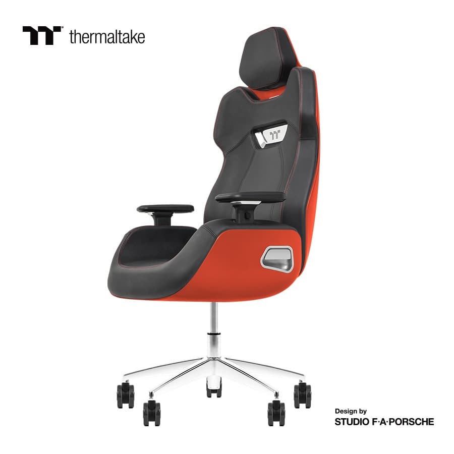Thermaltake Argent E700 Real Leather Gaming Chair, Design by Studio F. A. Porsche, 4D Adjustable Armrests, Wire-Control Mechanism, 4 Gas Lift-Flaming Orange - product view 3 of 6