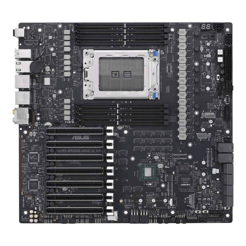 Asus ASUS Pro WS WRX80E-SAGE SE WIFI II AMD WRX80 Workstation Motherboard, Ryzen Threadripper PRO support, 7x PCIe 4.0 x16 Slots, Dual 10G LAN, WiFi 6E | 90MB1E60-M0EAY0 - product view 2 of 11