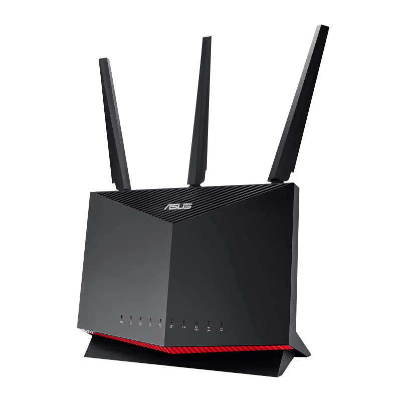 Asus Asus RT-AX86U AX5700 Dual Band WiFi 6 Gaming Router, WiFi 6 802.11ax, 1.8 GHz Quad-Core, 1GB RAM, 2500 sq ft, NVIDIA GeForce, 2.5G Port, Gaming Port, Adaptive QoS - Black I 90IG05F1-MU2G10 - product view 2 of 7