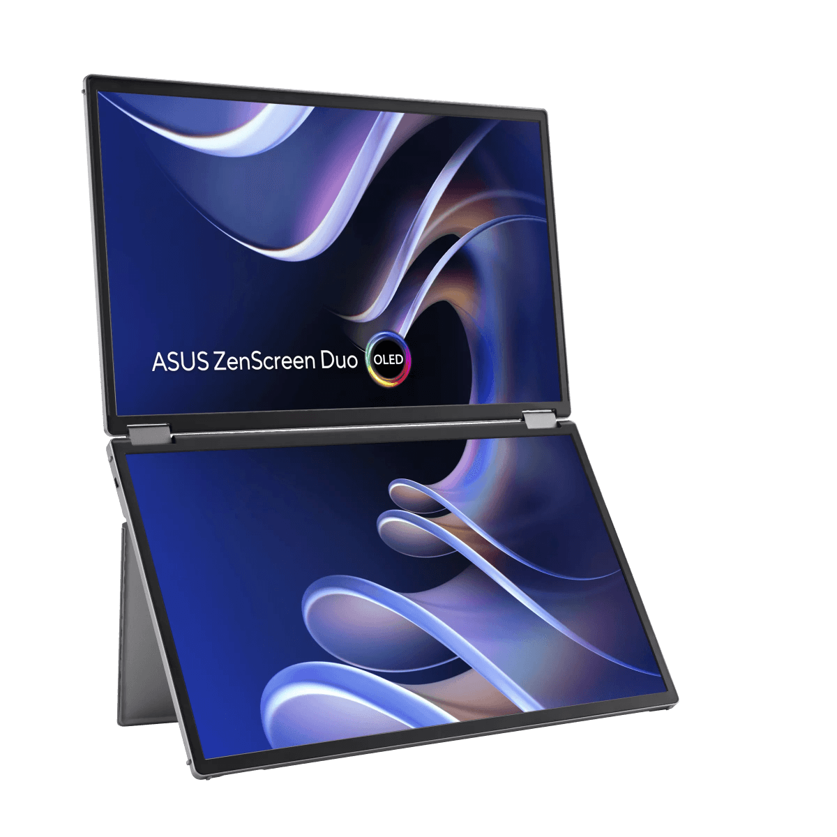Asus ASUS ZenScreen Duo OLED MQ149CD 360 Foldable Portable Monitor, Dual 14-inch, 16:10, 1920x1200 FHD, OLED panels, DisplayHDR 400 True Black, 100% DCI-P3, Delta<2, Dual USB Type-C, mini-HDMI, kickstand, and standard tripod hole | 90LM0AKV-B01N70 - product view 3 of 7