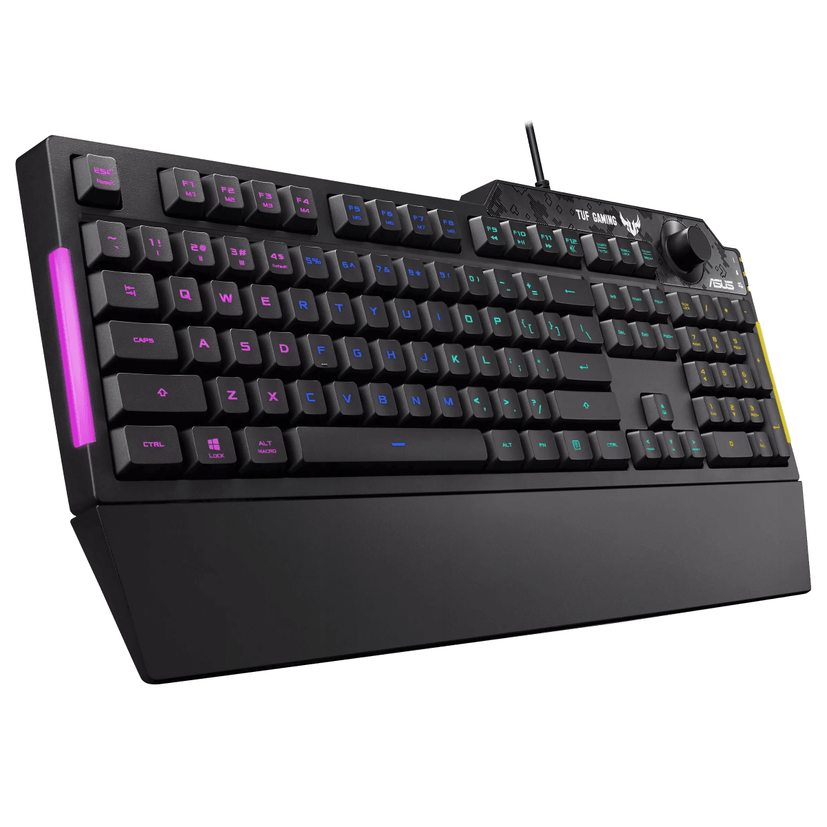 Asus ASUS TUF K1 Membrane Gaming Keyboard for PC, Onboard Memory, Dedicated Volume Knob, Aura Sync RGB & Side Lighting, Detachable Wrist Rest, Spill-Resistant, ENG-ARB Layout, Black | 90MP01X0-BKCA00 - product view 3 of 5
