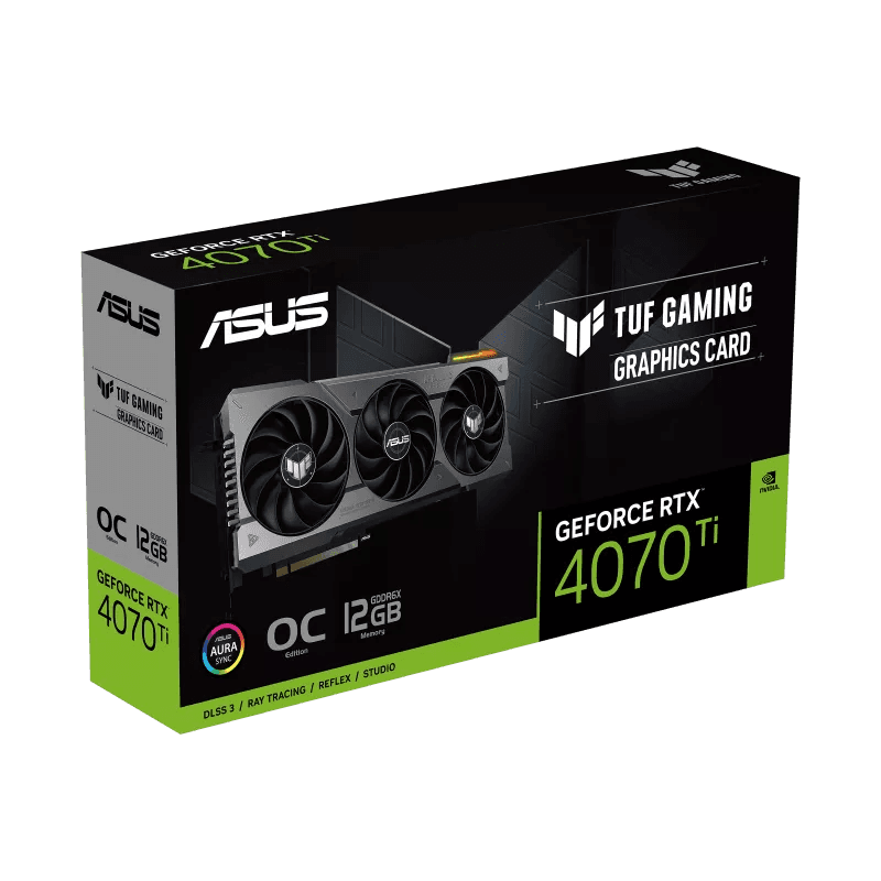 ASUS TUF Gaming GeForce RTX 4070 Ti OC Edition, 12GB GDDR6X 192-bit Memory, 7680 CUDA Cores, 2730 Engine Clock, 21 Gbps Memory Speed, PCI E 4.0, 2xHDMI 2.1a / 3x DP 1.4a / HDCP 2.3 | 90YV0IJ0-M0NA00 - product view 2 of 5