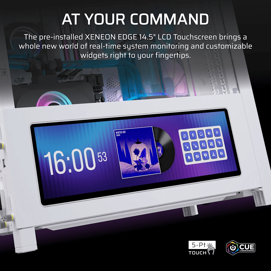 Corsair CORSAIR FRAME 4000D LCD RS ARGB White Mid-Tower Case, 14.5" Touchscreen, Reverse-Connector Support, 4x ARGB Fans, White |  CC-9011327-WW - product view 3 of 8