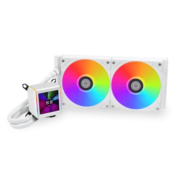 LIAN LI Lian Li Galahad II LCD 360 AIO RGB CPU Liquid Cooler, 2.88??? IPS LCD Screen, Asetek 8th Gen 3600 RPM Pump, 120mm FDB Fans, Up to 2450 RPM Fan Speed, 79.9 CFM Airflow, White | G89.GA2ALCD36W.00 - product view 3 of 5