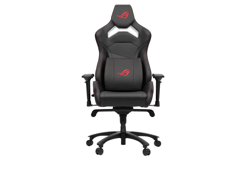 Asus ASUS ROG SL 300 Chariot Core gaming chair in racing-car style, featuring an adjustable high-density foam headrest, memory-foam lumbar support, 4D armrests, tilt mechanism and durable class 4 gas lift | 90GC00D0-MSG010 - product view 2 of 3
