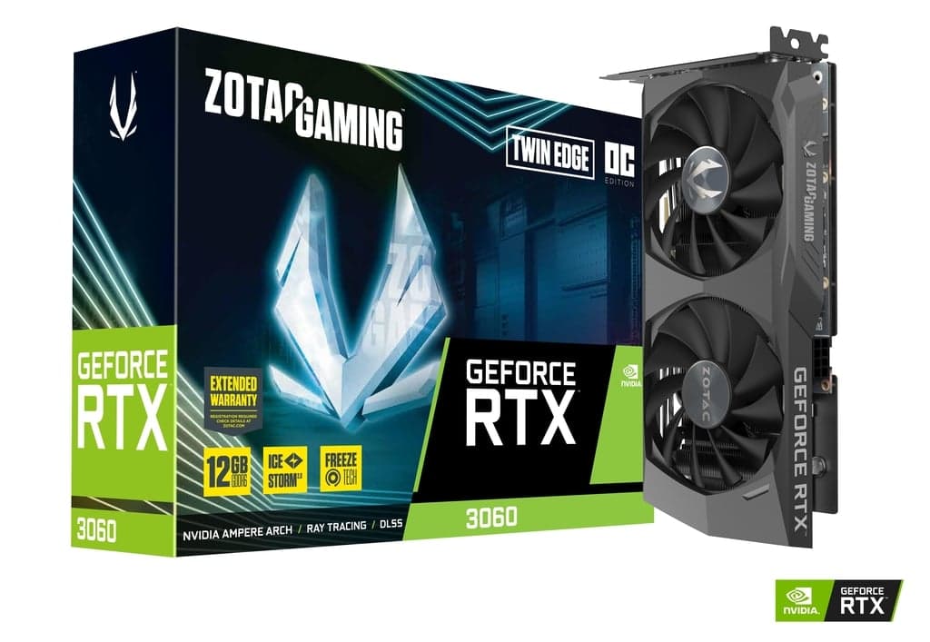 ZOTAC ZOTAC 3060 Twin Edge OC Gaming GeForce RTX 12GB GDDR6 192-bit 15 Gbps PCIE 4.0 Gaming Graphics Card, IceStorm 2.0 Cooling, Active Fan Control, Freeze Fan Stop | ZT-A30600H-10M - product view 3 of 6