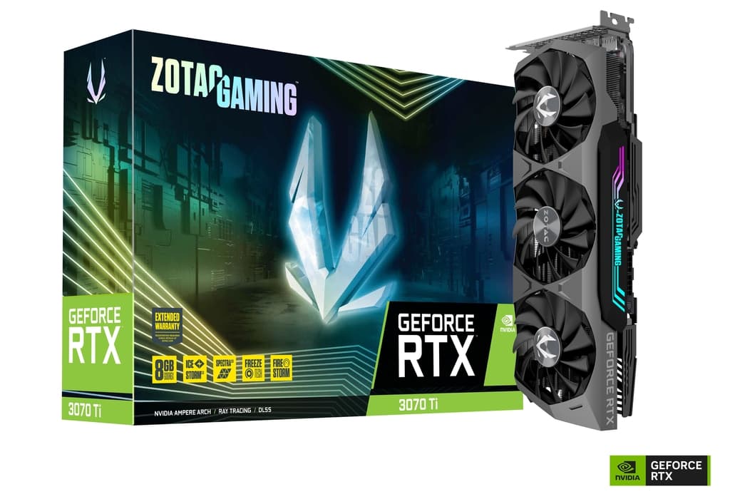 ZOTAC ZOTAC GAMING GeForce RTX 3070 Ti Graphics Card, 8GB GDDR6X 256-bit Memory, 1770 MHz Boost Clock, 19 Gbps Memory Clock, 6144 CUDA Cores, PCI Express 4.0, 3 x DP 1.4a / 1 x HDMI | ZT-A30710Q-10P - product view 3 of 7