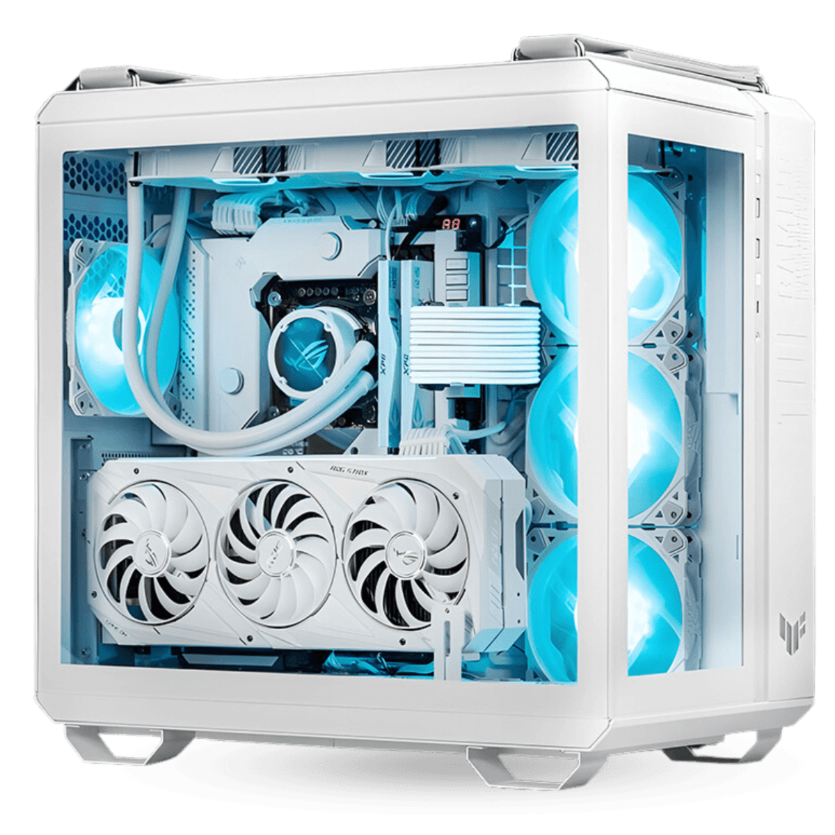 Asus TUF White Edition Gaming PC, Core i7-14700K, RTX 4070, 32GB, 1TB, 850W, ASUS 27 INCH 180HZ Monitor, Powered By ASUS - product view 2 of 3