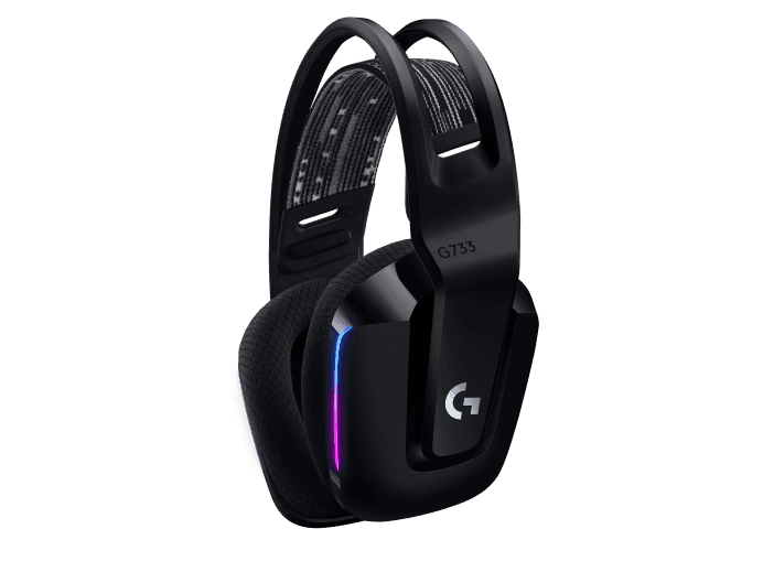 Logitech Logitech G733 LIGHTSPEED Wireless Gaming Headset with LIGHTSYNC RGB, 29+ Hours of Battery Life, PRO-G 40 mm Drive, Cardioid Microphone, Suspension Straps, Black | 981-000864 - product view 2 of 3