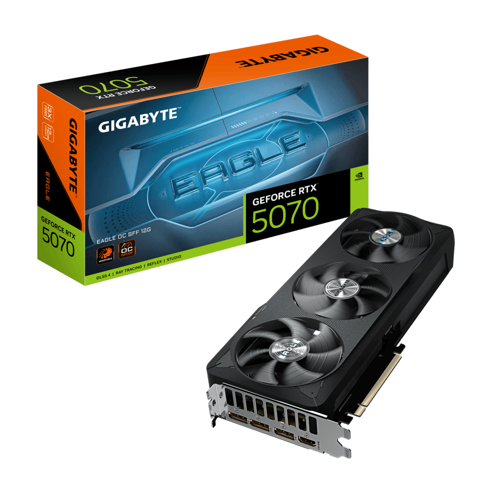 Gigabyte NVIDIA GeForce RTX 5070 EAGLE OC SFF 12GB GDDR7 Graphics Card, 192 bit 28 Gbps, 6144 CUDA Cores, SFF-ready, DLSS 4 | GV-N5070EAGLE OC-12GD