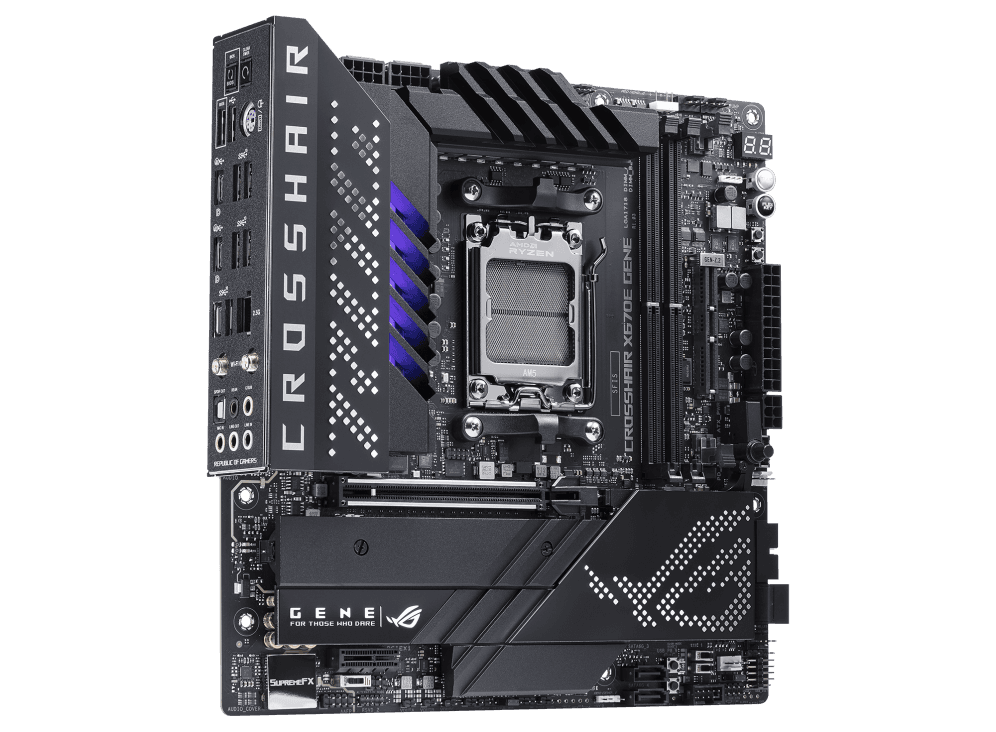 Asus ASUS ROG CROSSHAIR X670E GENE ATX DDR5 Motherboard, AM5 Socket, AMD X670 Chipset, 64GB DIMM Max Memory, WiFi 6E, Intel 2.5Gb Ethernet, PCIe 5.0, M.2 Heatsink, USB Ports | 90MB1B80-M0EAY0 - product view 3 of 7
