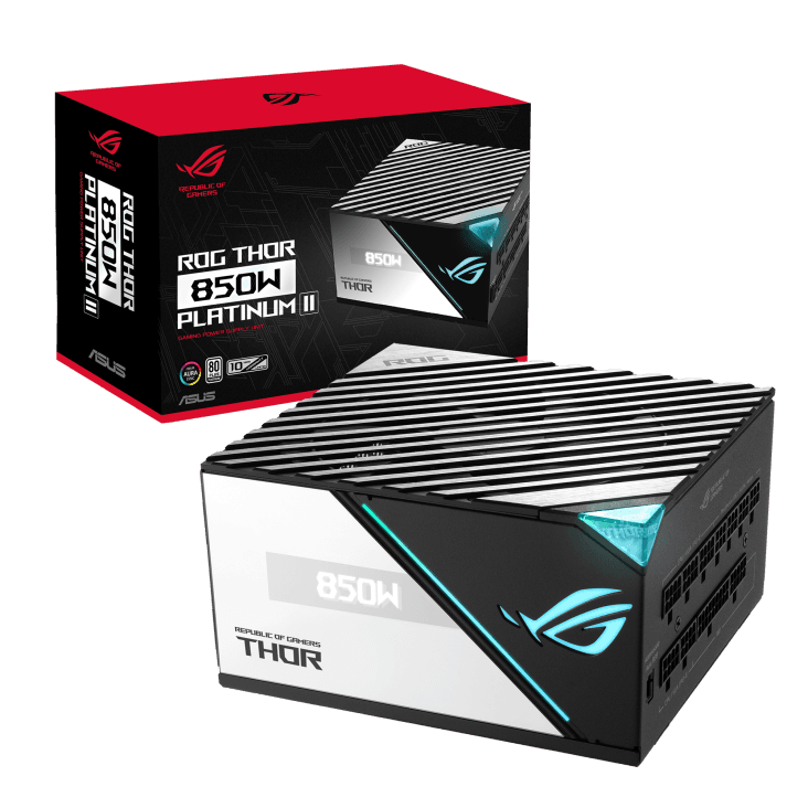 Asus ASUS ROG THOR 850W Platinum II Fully Modular Power Supply, 80 Plus Platinum,135mm Wing-blade Fan with PWM Control, ROG Heatsinks, OLED Display, Aura Sync, Low-ESR Capacitors | 90YE00L2-B0NA00 - product view 1 of 6