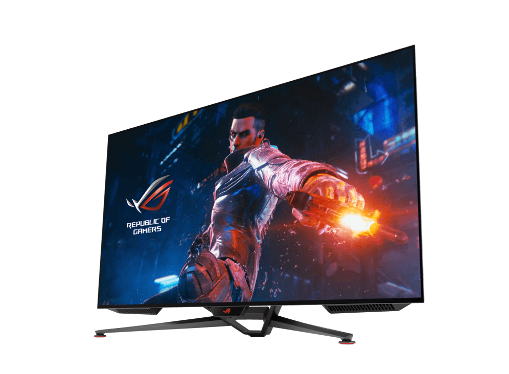 Asus ROG Swift OLED PG42UQ  ROG Swift OLED PG42UQ gaming monitor ??? 41.5-inch 4K, OLED, 138Hz (overclocked), 0.1 ms (GTG), G-SYNC, anti-glare micro-texture coating, custom heatsink, uniform brightness, 98% DCI-P3, true 10-bit, HDMI 2.1, DP | 90LM0850-B01170 - product view 2 of 8