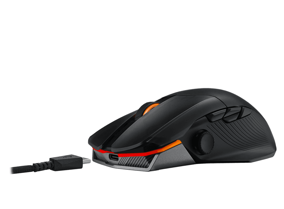 Asus ASUS ROG Chakram X Origin RGB Wireless Gaming Mouse, 36000 DPI AimPoint Optical Sensor, 2.4 GHz / BT / Wired Tri-Mode Connect, Up to 150H Battery Life, 11 Programmable Buttons, Black | 90MP02N1-BMUA00 - product view 3 of 6