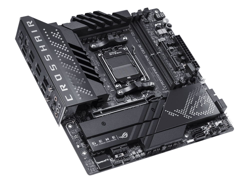 Asus ASUS ROG CROSSHAIR X670E GENE ATX DDR5 Motherboard, AM5 Socket, AMD X670 Chipset, 64GB DIMM Max Memory, WiFi 6E, Intel 2.5Gb Ethernet, PCIe 5.0, M.2 Heatsink, USB Ports | 90MB1B80-M0EAY0 - product view 2 of 7