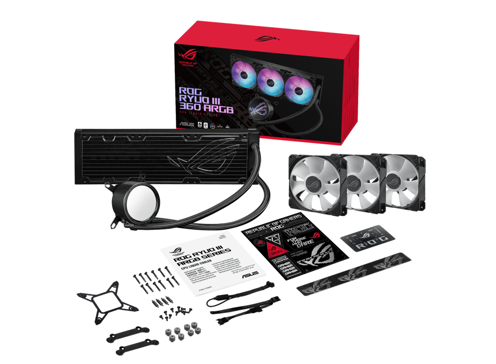 Asus ASUS ROG Ryuo III 360 all-in-one liquid CPU cooler with Asetek 8th gen pump solution, Anime Matrix??? LED Display and ROG ARGB cooling fans. BLACK | 90RC00I1-M0UAY0 - product view 3 of 8