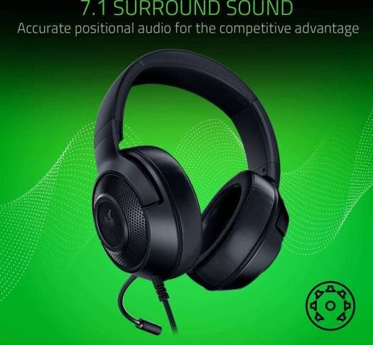 RAZER Razer Kraken X Lite Ultralight Gaming Headset: 7.1 Surround Sound Capable - Lightweight Frame - Bendable Cardioid Microphone - for PC, Xbox, PS4, Nintendo Switch - Classic Black | RZ04-02950100-R381 - product view 3 of 5