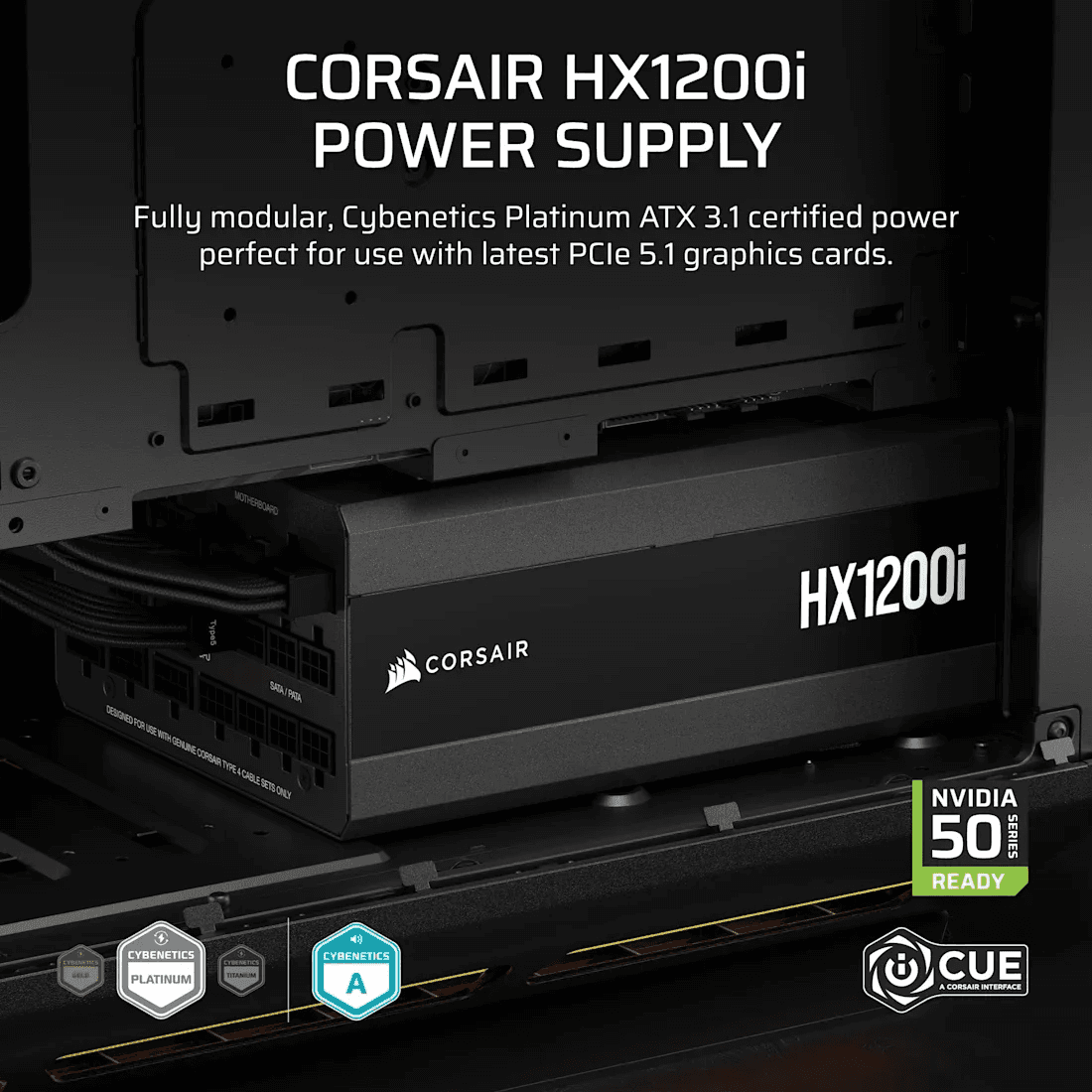 Corsair Corsair HX1200i Fully Modular Ultra-Low Noise Platinum ATX 1200 Watt PC Power Supply | CP-9020307-UK - product view 3 of 6