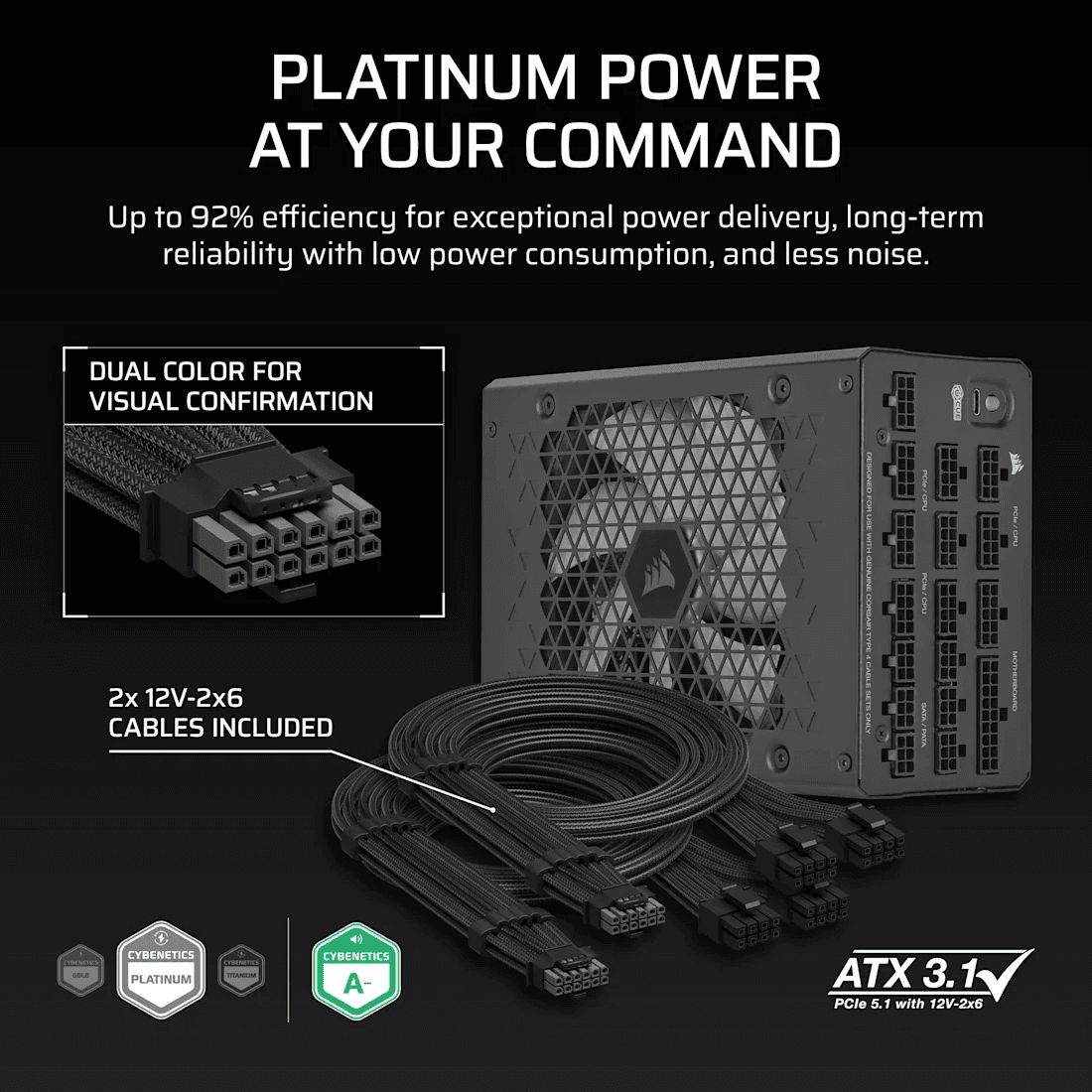 Corsair Corsair HX1500i Fully Modular Ultra-Low Noise Platinum ATX 1500 Watt PC Power Supply | CP-9020309-UK - product view 3 of 4