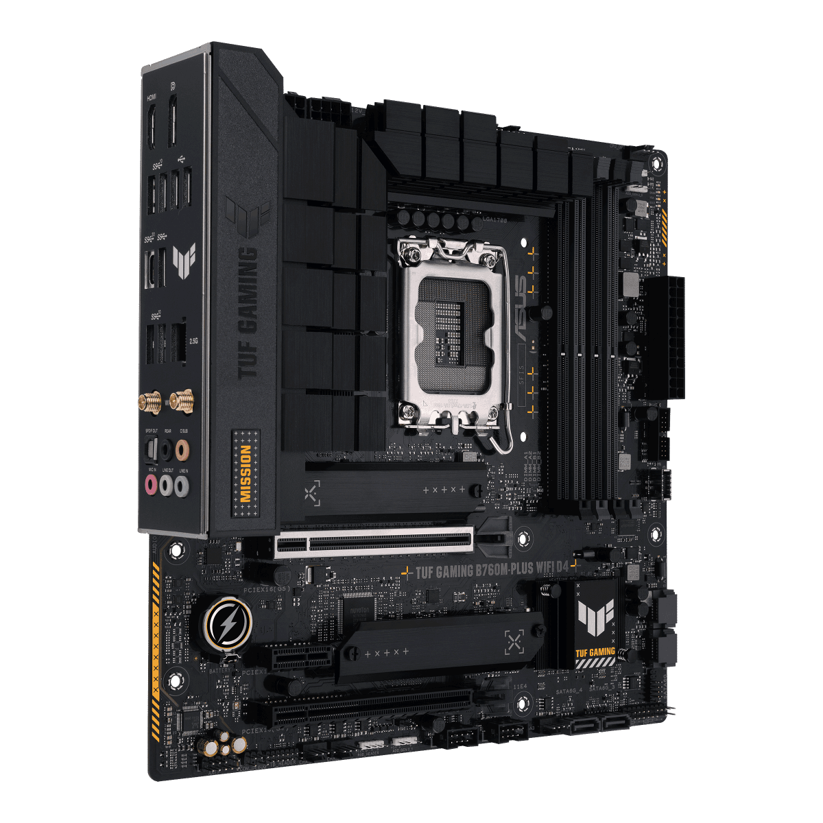 Asus ASUS TUF Gaming B760M-PLUS WIFI D4 LGA1700 mATX Motherboard, 4x DDR4 DIMM /128GB Max Memory, Wi-Fi 6 / BT 5.2 / 2.5Gb ETH, PCIe 5.0, 2 x M.2, USB 3.2 Type-C / Thunderbolt, HDMI / DP | 90MB1DG0-M0EAY0 - product view 1 of 4