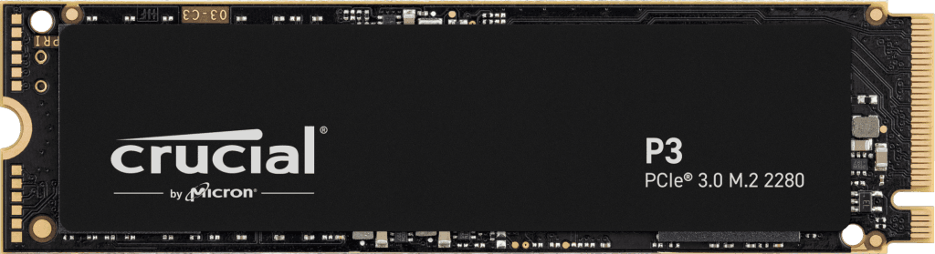 Crucial P3 2TB PCIe Internal SSD, M.2 2280 Form Factor, 3500 MB/s Sequential Read, 3000 MB/s Sequential Write, 440 Terabytes Endurance, NVMe Interface, Black | CT2000P3SSD8 - product view 3 of 4