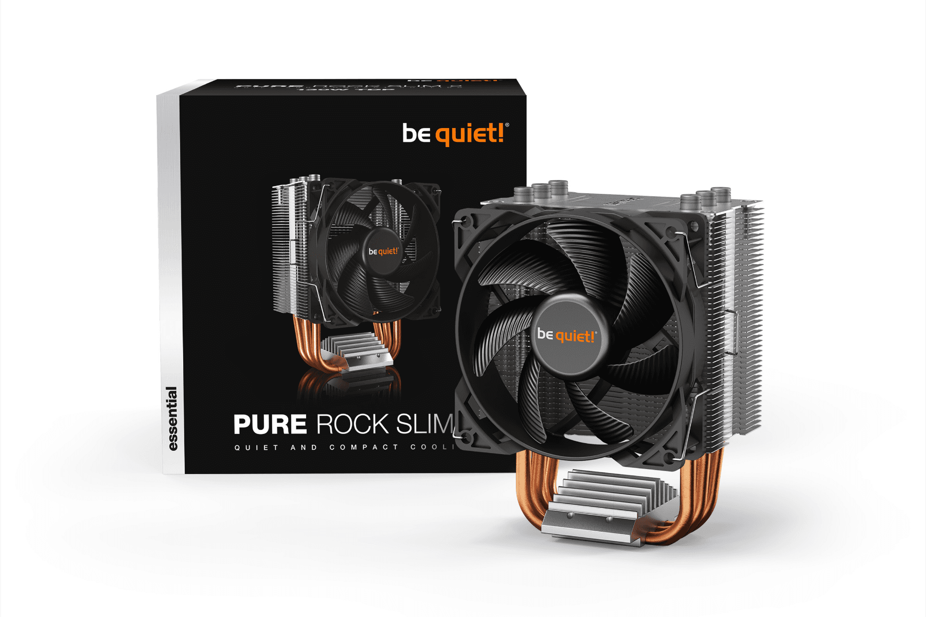 Be quiet! Be Quiet! Pure Rock Slim 2 CPU Cooler, Pure Wings 2 92mm PWM Fan, 2000 RPM Fan Speed, 34.9 CFM Fan Airflow, Aluminum / Copper Base Material, 4-Pole Fan Motor Technology, Black | BK030 - product view 2 of 5