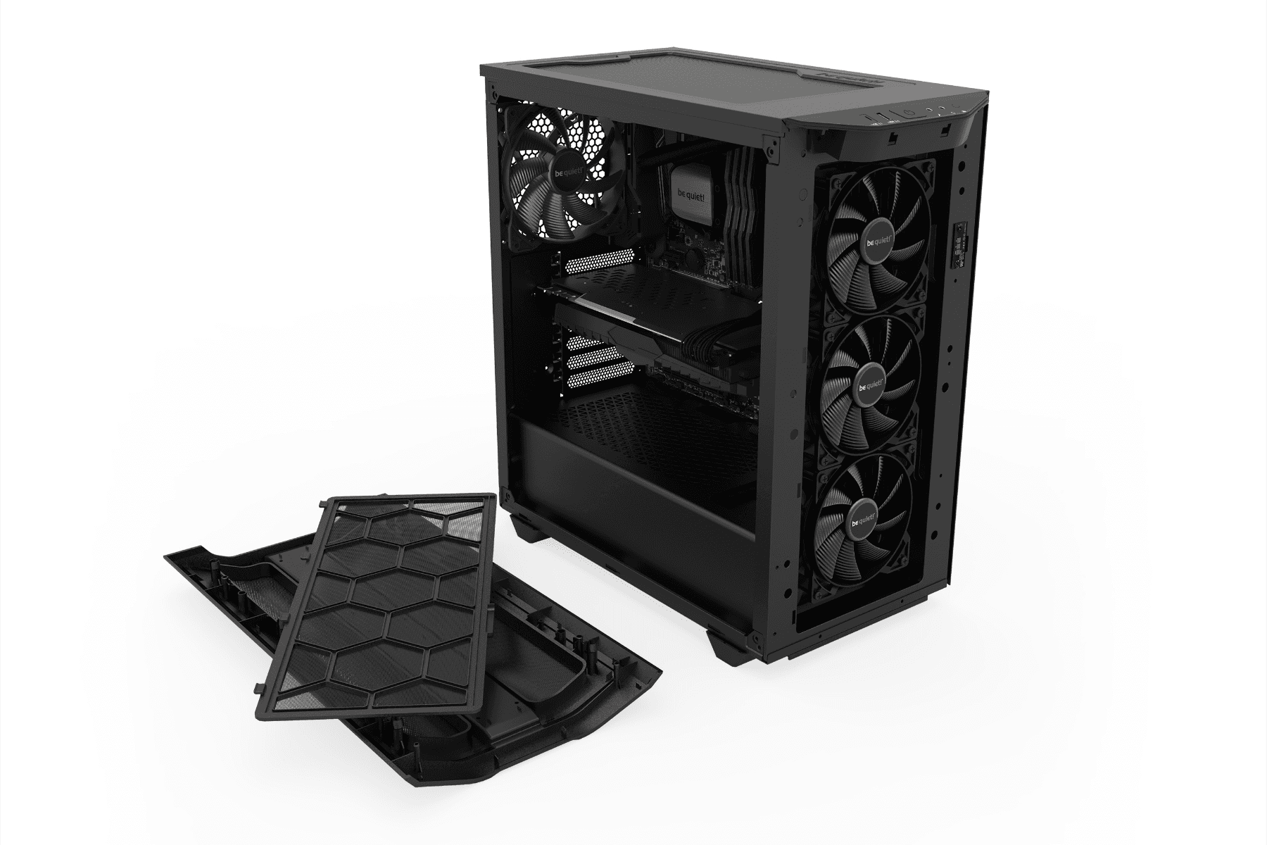 be quiet! Pure Base 500DX ATX Mid Tower PC Case, Tempered Glass Window, High Airflow, ARGB LEDs , 3 Pre-Installed Pure Wings 2 Fans, Up to 360mm Radaitor Support, USB 3.2 Gen. 2 Type C, Black | BGW37 - product view 2 of 7
