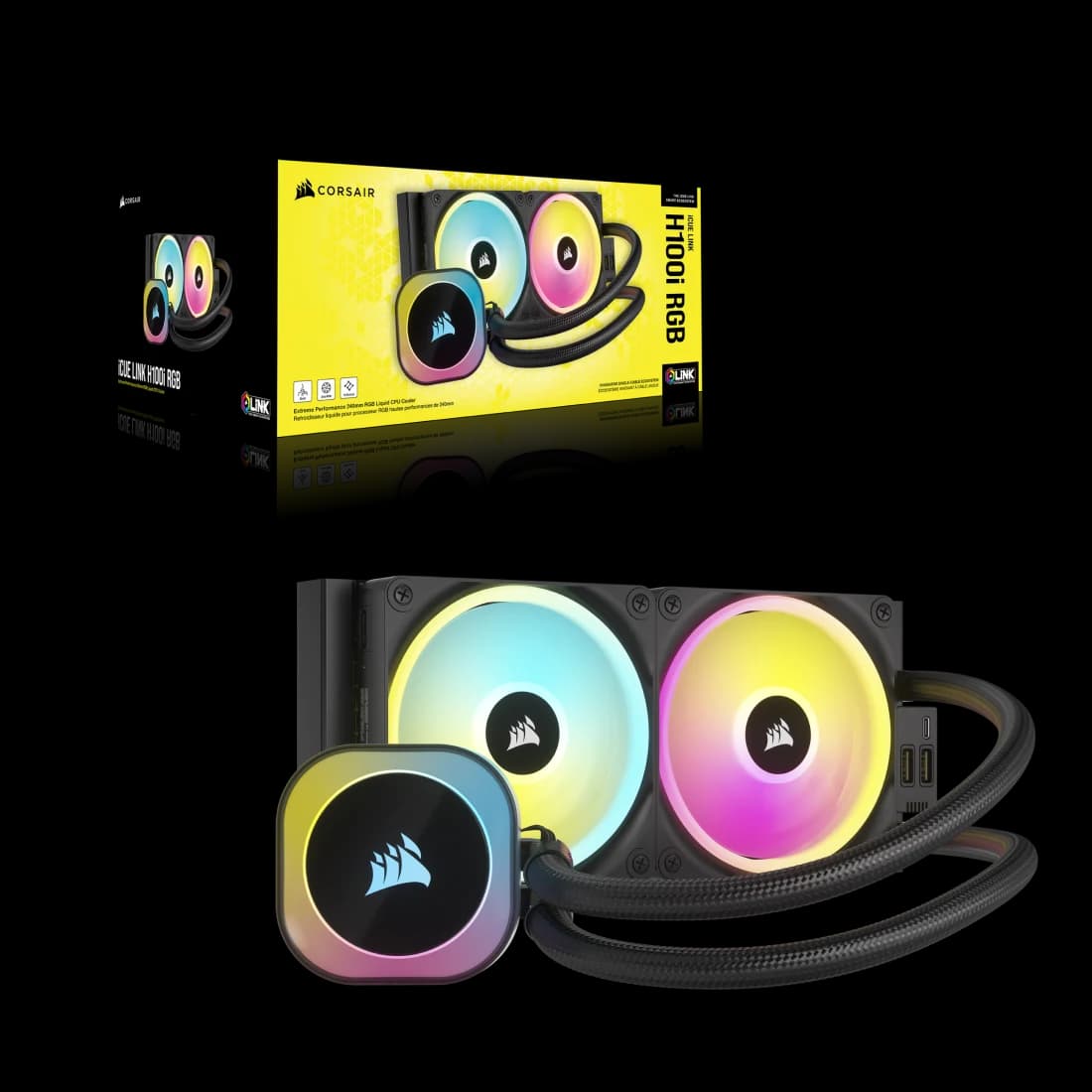 Corsair CORSAIR iCUE LINK H100i RGB AIO 240mm CPU Cooler - Black, QX120 Fans, AM5/LGA 1700/1851 | CW-9061001-WW - product view 3 of 8