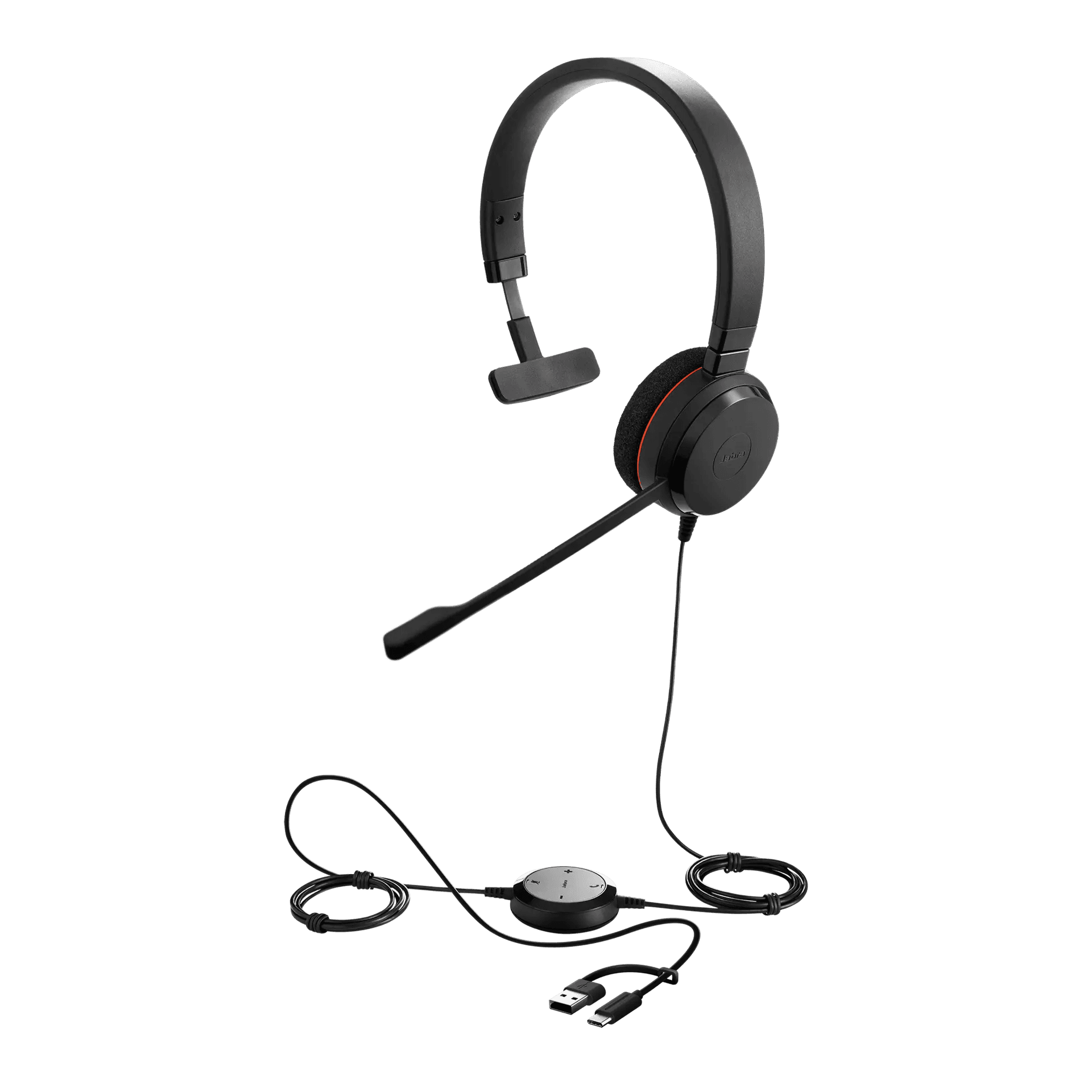 Jabra Jabra Evolve 20 MS Mono Wired Headset, Passive Noise Cancellation, Foam Ear Cushions, In-Cord Volume Control, Adjustable Headband, USB-C / A Connectivity, Black | 4993-823-169 - product view 2 of 2