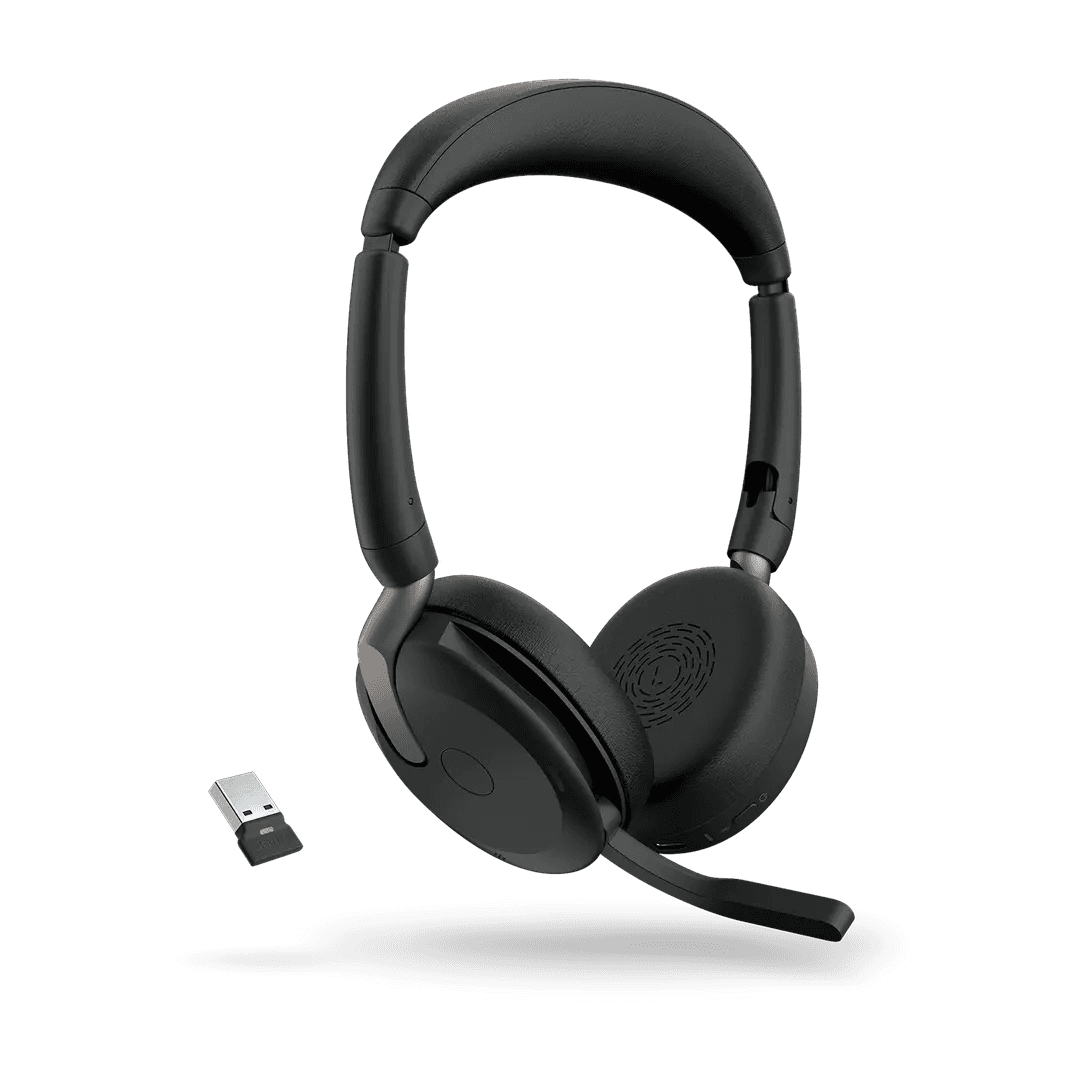 Jabra Evolve2 65 Flex UC Stereo Wireless Headset, USB-A, Bluetooth, Hybrid Active Noise Cancellation (ANC), Foldable Design, 360° Busylight, Dual Microphones, Black | 26699-989-999 – Buy Online