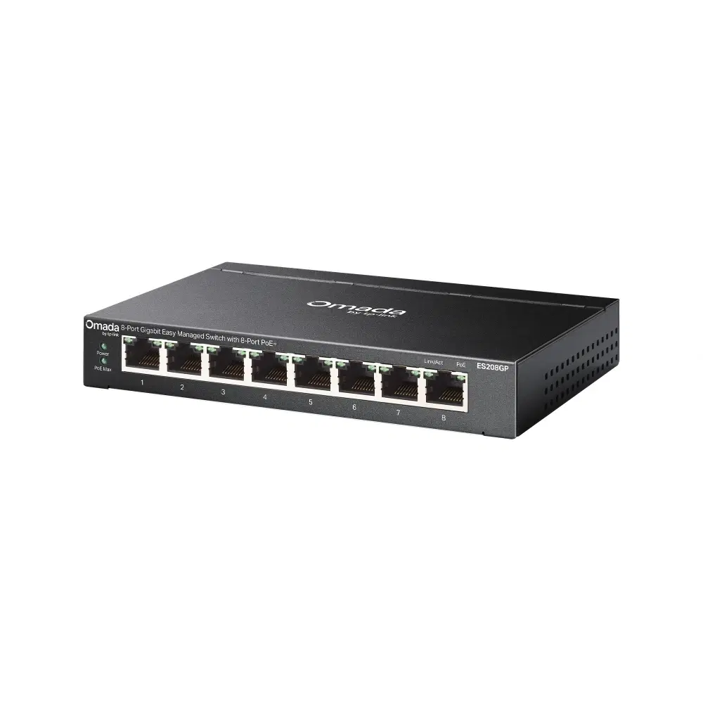 tp-link TP-Link Omada ES208GP 8-Port Gigabit Smart Managed PoE+ Switch, 64W PoE Budget, 7 PoE+ Ports | ES208GP - product view 3 of 5